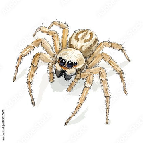 Detailed Watercolor Illustration of a Jumping Spider with Unique Markings