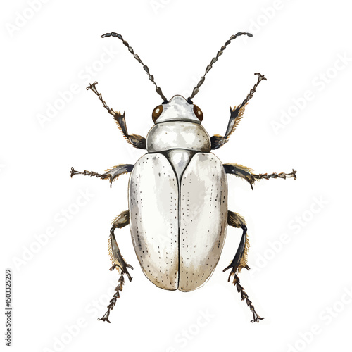 Detailed Watercolor Illustration of a Pale Grey Beetle