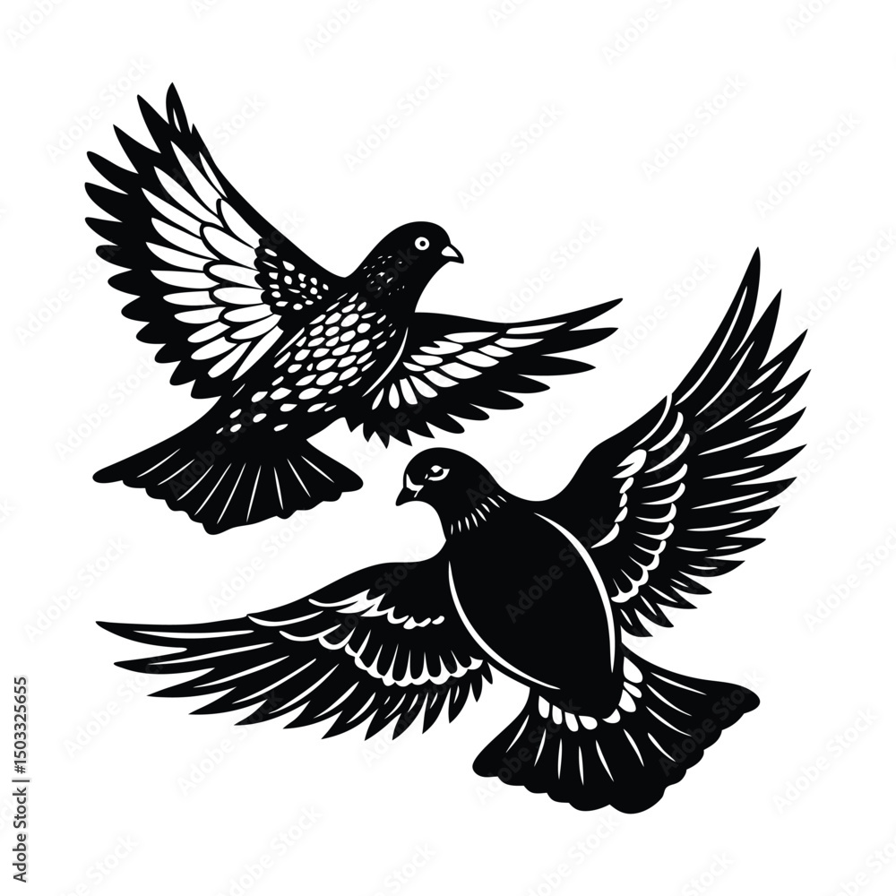 Obraz premium flying pigeon silhouette vector illustration