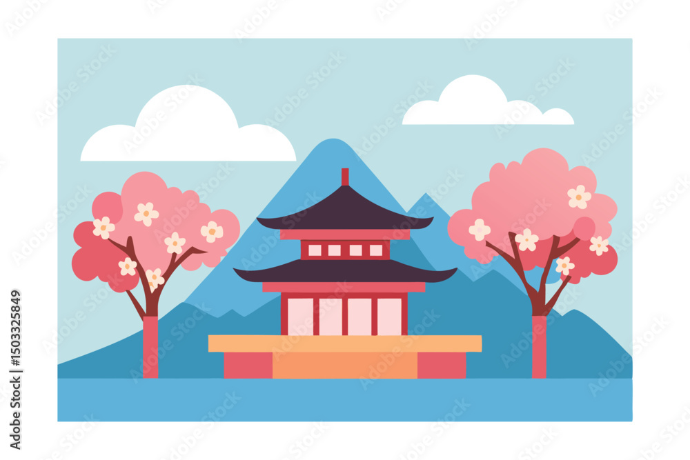 Naklejka premium vector illustration of a house in the forest