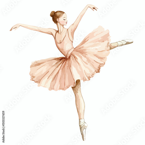 Graceful Ballerina in a Light Beige Tutu in MidAir Pose