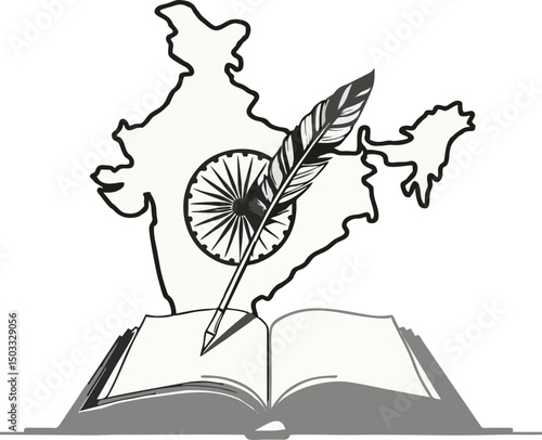 A symbolic animation portraying an open book, feather pen, and the map of India—illustrating the literary spirit and cultural influence of Rabindranath Tagore. Perfect for use in educational, poetic, 