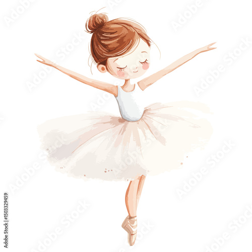 Serene Ballerina with Bun and Pale Tutu in Watercolor Style