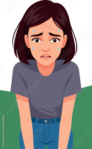 Worried woman with anxious expression and casual clothing in vector illustration 