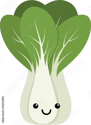 Cute bok choy vegetable with smiling face vector illustration in green and white colors 