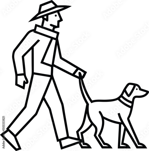 Man, woman, and dog cartoon silhouette vector illustration