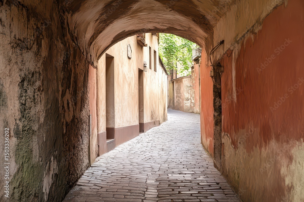Quiet cobblestone alley in historic area Quiet cobblestone alley in historic area