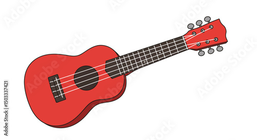 An acoustic guitar surrounded by musical elements in a clean background