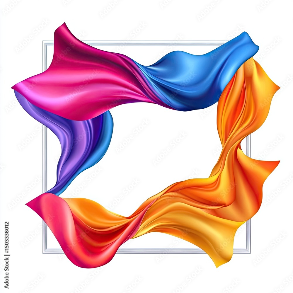 Fototapeta premium Abstract, vibrant fabric drapes in a square frame