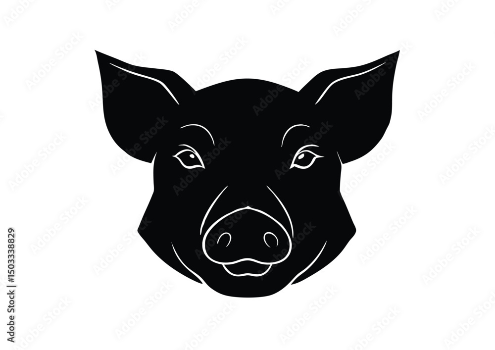 Fototapeta premium pig head silhouette vector, pig face cartoon icon illustration.