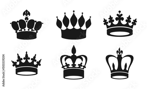 Set Hand drawn crown silhouette