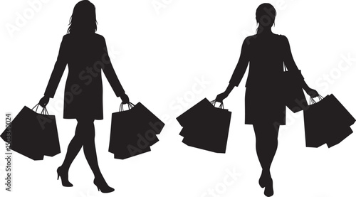 People shopping side and back views silhouette vector illustration