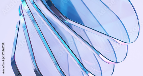 Abstract glass shapes blend with dispersion effect. 3d render.