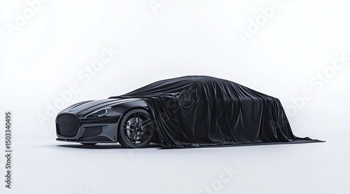 Dark car shrouded in black cloth