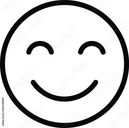Smiley face icon: A minimalist, black-outlined smiley face icon, conveying simple emotions, joy, happiness, or satisfaction, ideal for UI elements, design projects, or representing positive sentiment.