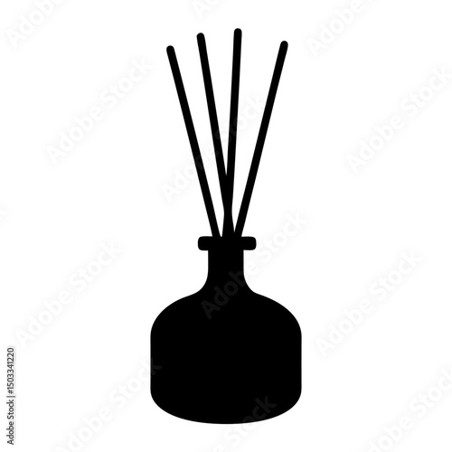 Elegant black silhouette of an aroma diffuser with wooden sticks