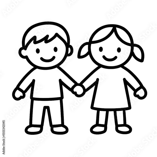 Happy Cartoon Kids Holding Hands Illustration