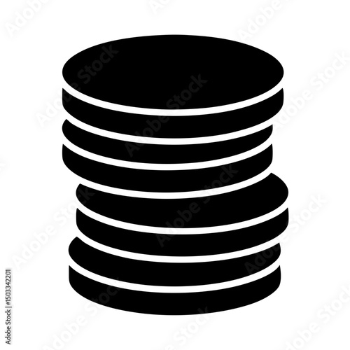 Black and white illustration of a stack of seven circular pancakes