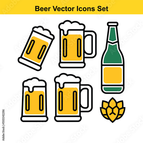 Beer vector icons set illustration for brewery pub menu design