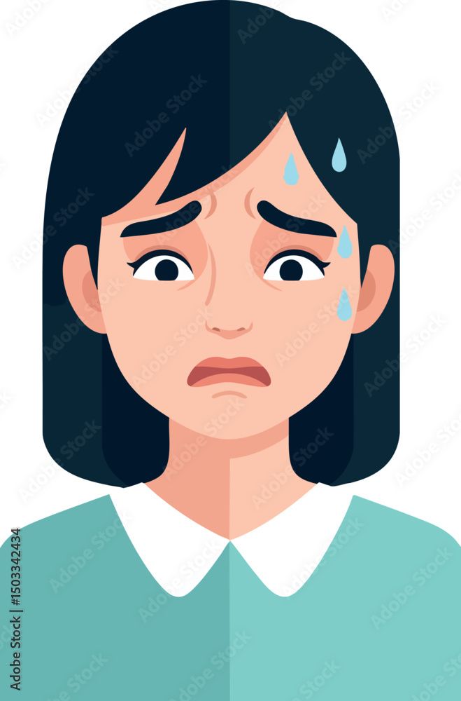Worried young woman sweating with anxious facial expression vector illustration Worried young woman sweating with anxious facial expression vector illustration