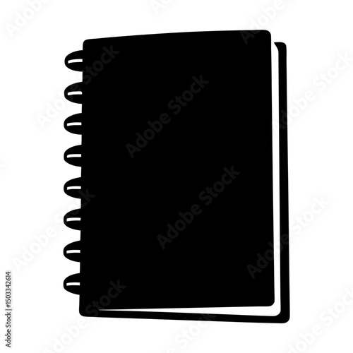 Black and white minimalistic drawing of a spiral bound notebook or sketchbook