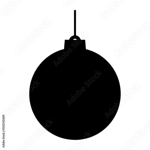 Simple black Christmas ornament hanging from a string ready to decorate tree
