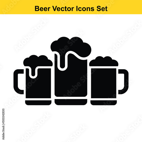 Three beer mugs icon set vector illustration graphic design
