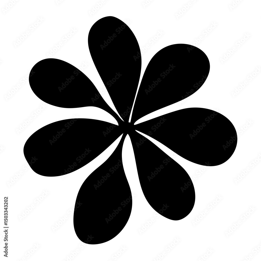 Simple black flower with six petals on a stark white background image Simple black flower with six petals on a stark white background image