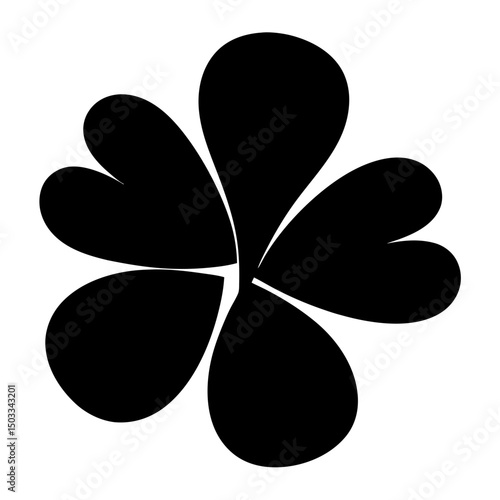 Simple stylized four leaf clover in black and white with smooth shapes