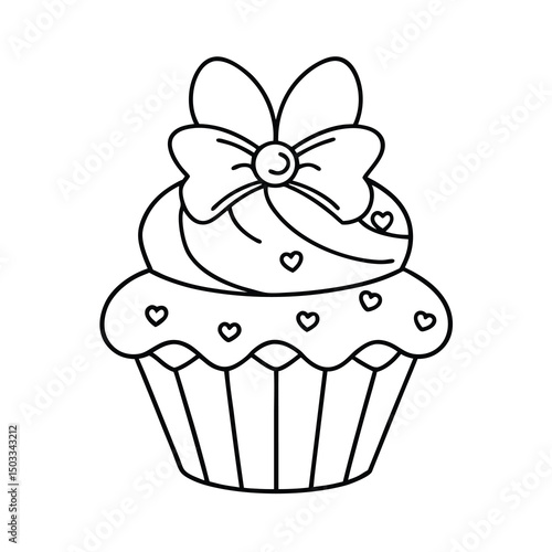 adorable cupcake coloring page with hearts and bow 