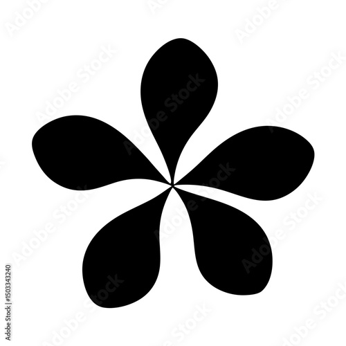 Simple black flower with five petals centered on a white background
