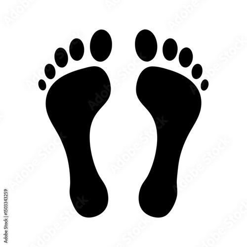 Silhouette of human footprints with toes on a white isolated background
