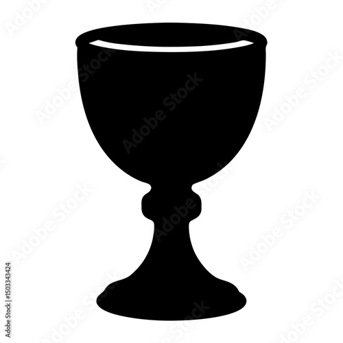 Silhouette of a Chalice or Goblet Cup, Black silhouette of a classic chalice or goblet with a wide bowl and slender stem, isolated on a white background.
