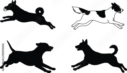 Running Dogs Silhouette Vector Illustration of Canine Friends
