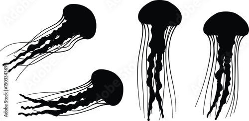 Elegant Jellyfish Silhouette Vector Illustration Set