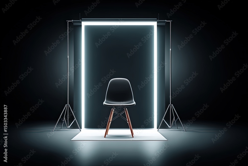 Naklejka premium Black Chair Illuminated in a Studio Setting