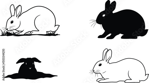 Elegant Rabbit Silhouettes Vector Illustration Set