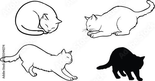 Elegant Cat Silhouettes Vector Illustration Set