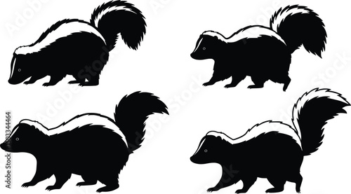 Striped Skunk Silhouette Vector Illustration Set