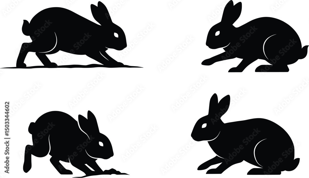 Fototapeta premium Elegant Rabbit Silhouettes Vector Illustration Set