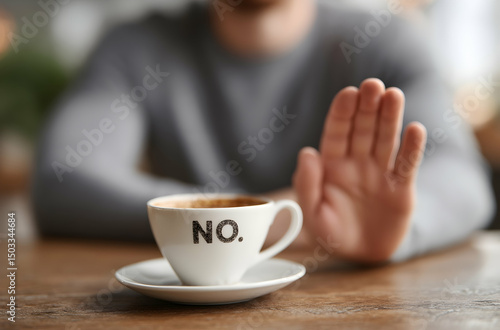 Rejecting Coffee with a No Cup and Hand Gesture