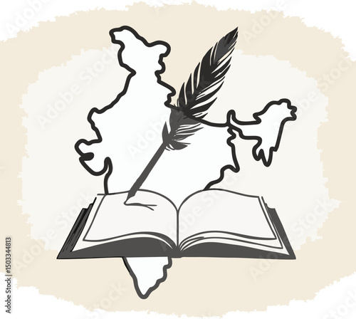 A symbolic animation portraying an open book, feather pen, and the map of India—illustrating the literary spirit and cultural influence of Rabindranath Tagore. Perfect for use in educational, poetic, 