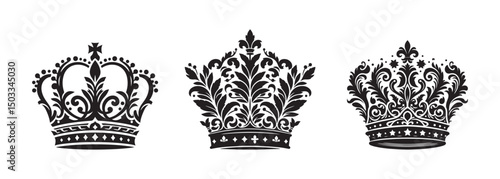 Set Hand drawn crown silhouette