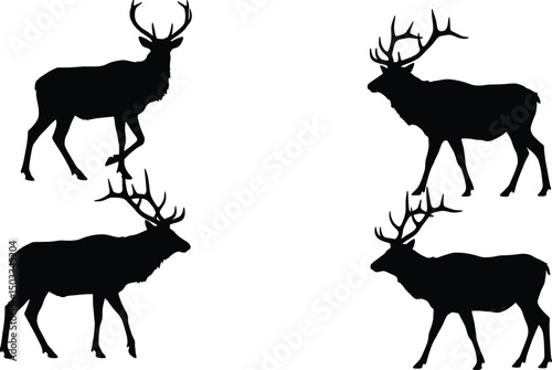 Majestic Deer Silhouette Vector Illustration Set