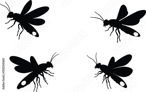 Elegant Insect Silhouette Vector Illustration Set