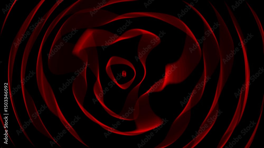 Red spiral wave tunnel, Abstract organic flow animation loop