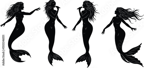 Elegant Mermaid Silhouettes A Vector Illustration Collection