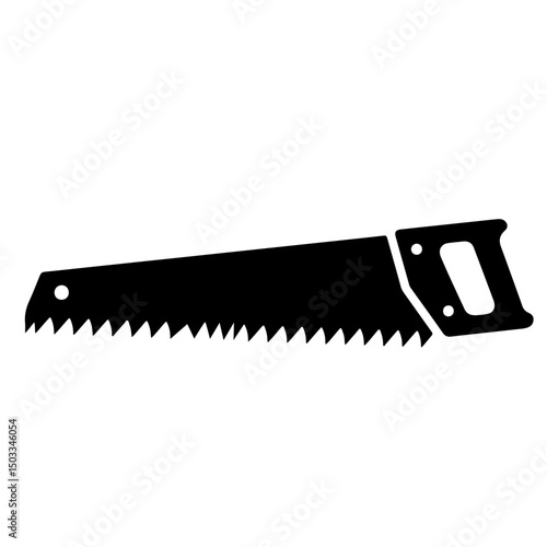 A hand saw illustration in a black silhouette style.