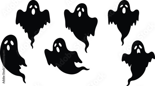 Spooky Ghost Silhouettes Vector Illustration Set