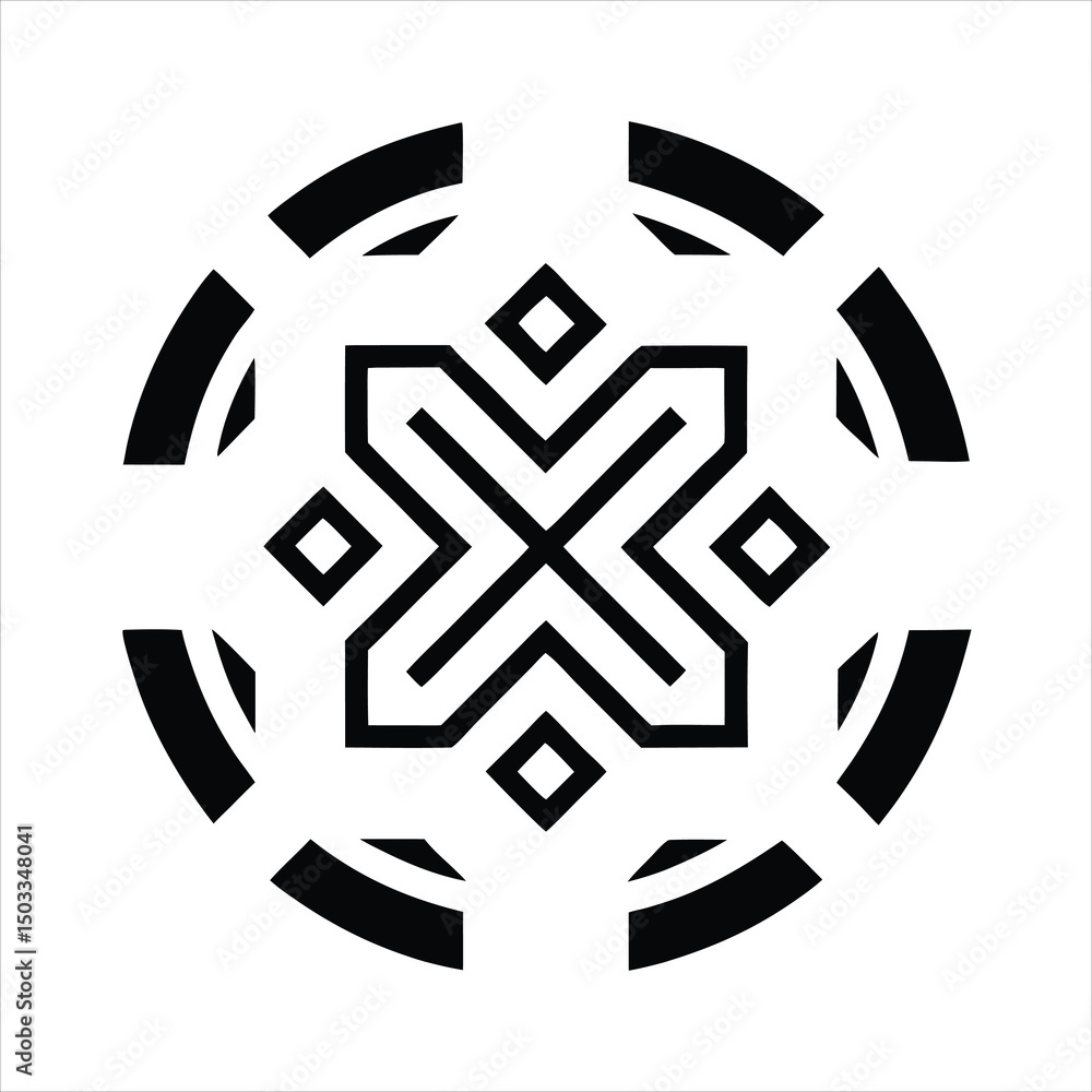 Fototapeta premium Bold Black and White Circular Geometric Maze Design on White Background